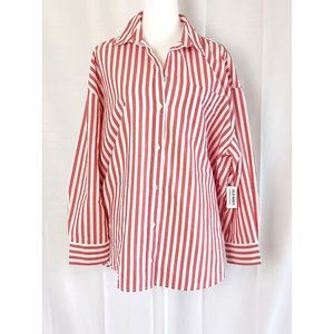 Old Navy the boyfriend shirt red white stripe relaxed fit cotton size L